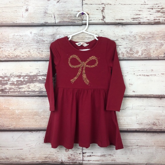H&M Dresses Hm Toddler Girl Long Sleeve Bow Sequin Dress Poshmark